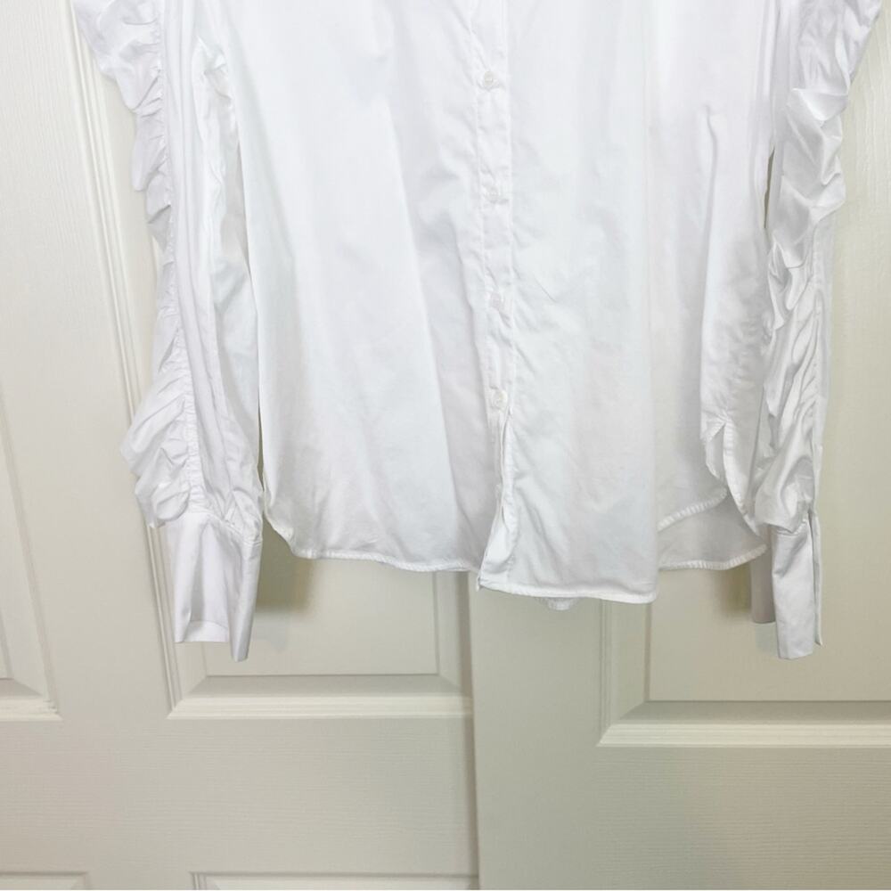 Anthropologie Harshman Julianna White Ruched Puff Sleeve Shirt Poplin NWT Sz L - Picture 4 of 9